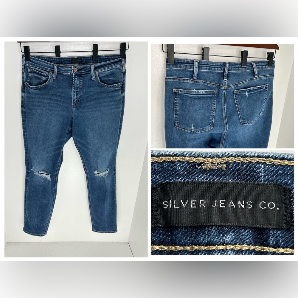 Silver Jeans Beau Girlfriend Fit‎ Womens 14 Distressed Selvedge Straight 36x30